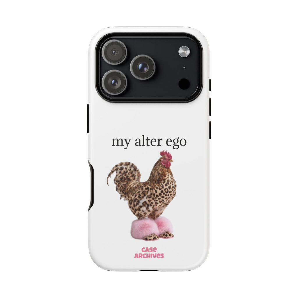 Chicken with style  'My Alter Ego' Tough Phone Case — Funny Leopard Print Rooster on Pink Slippers