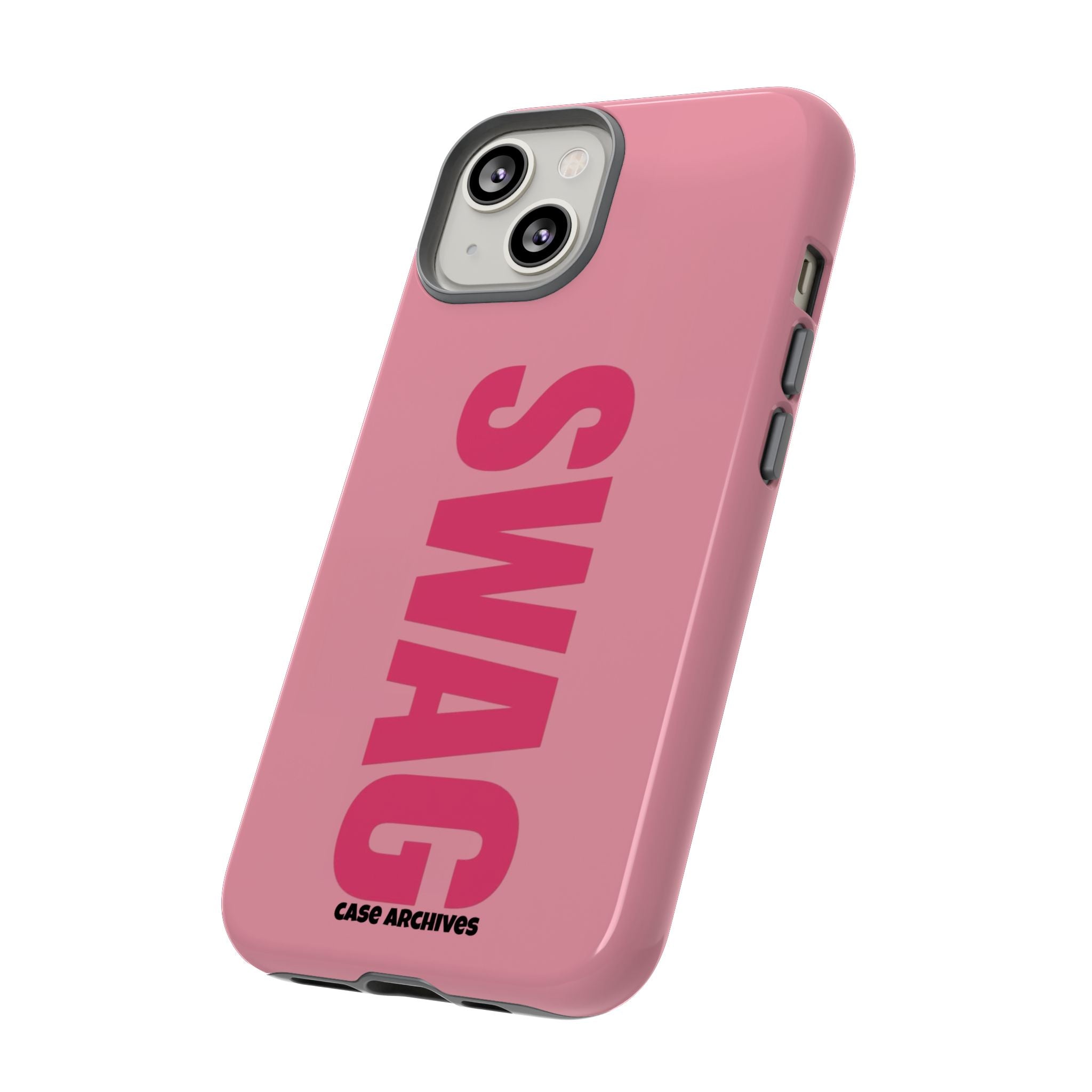 SWAG phone case | Pink protective tough case, bold vertical text