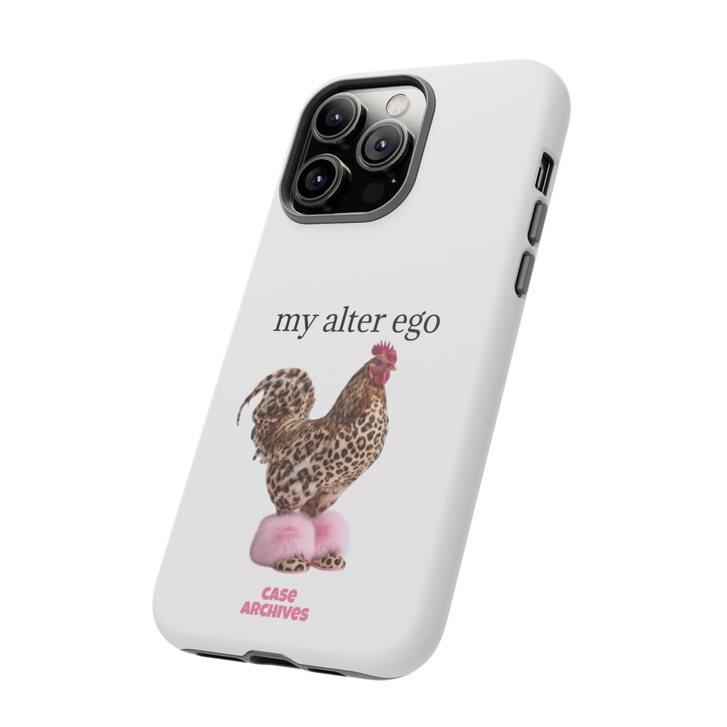 Chicken with style  'My Alter Ego' Tough Phone Case — Funny Leopard Print Rooster on Pink Slippers