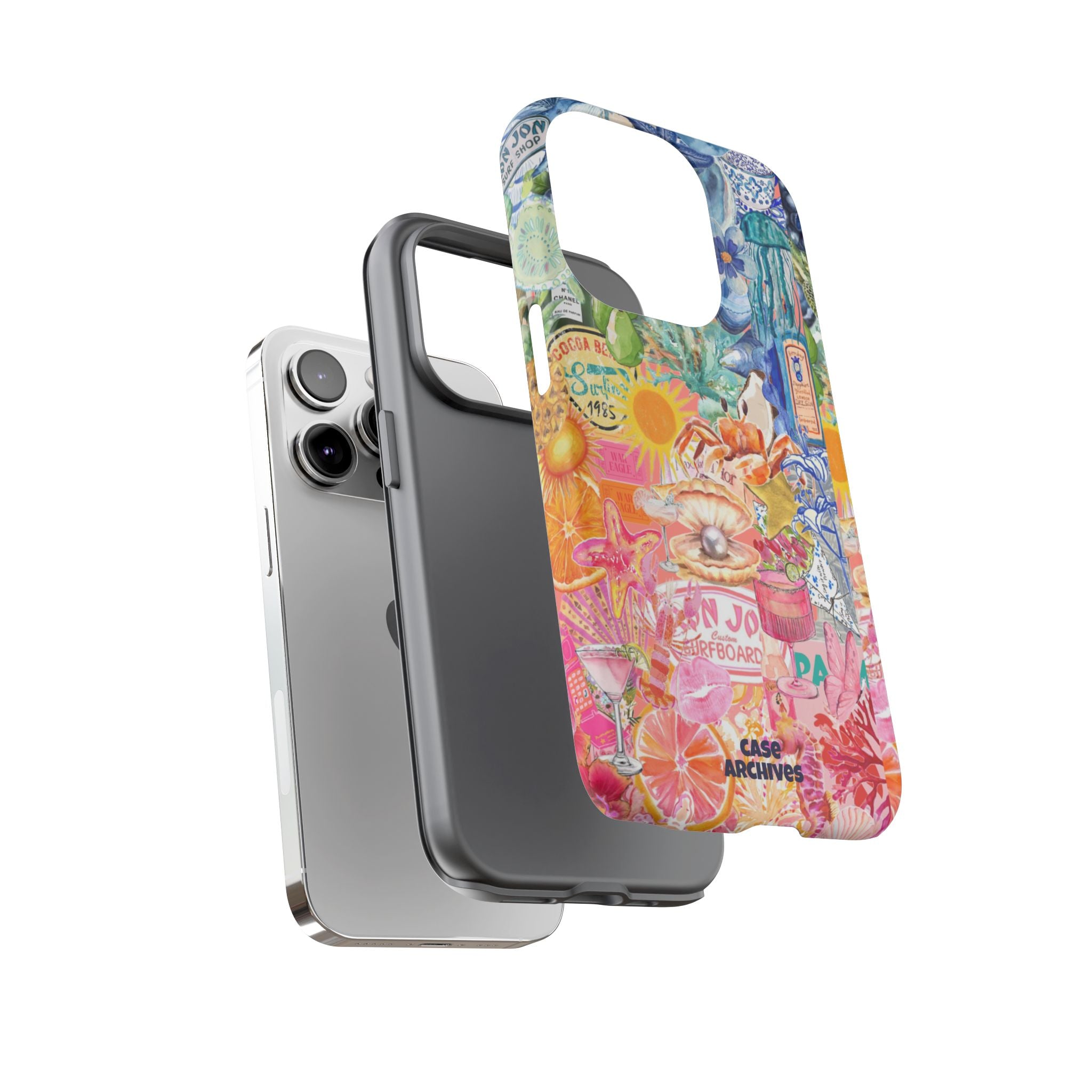 Colorful Collage Phone Case — Tropical Surf & Coastal Icons