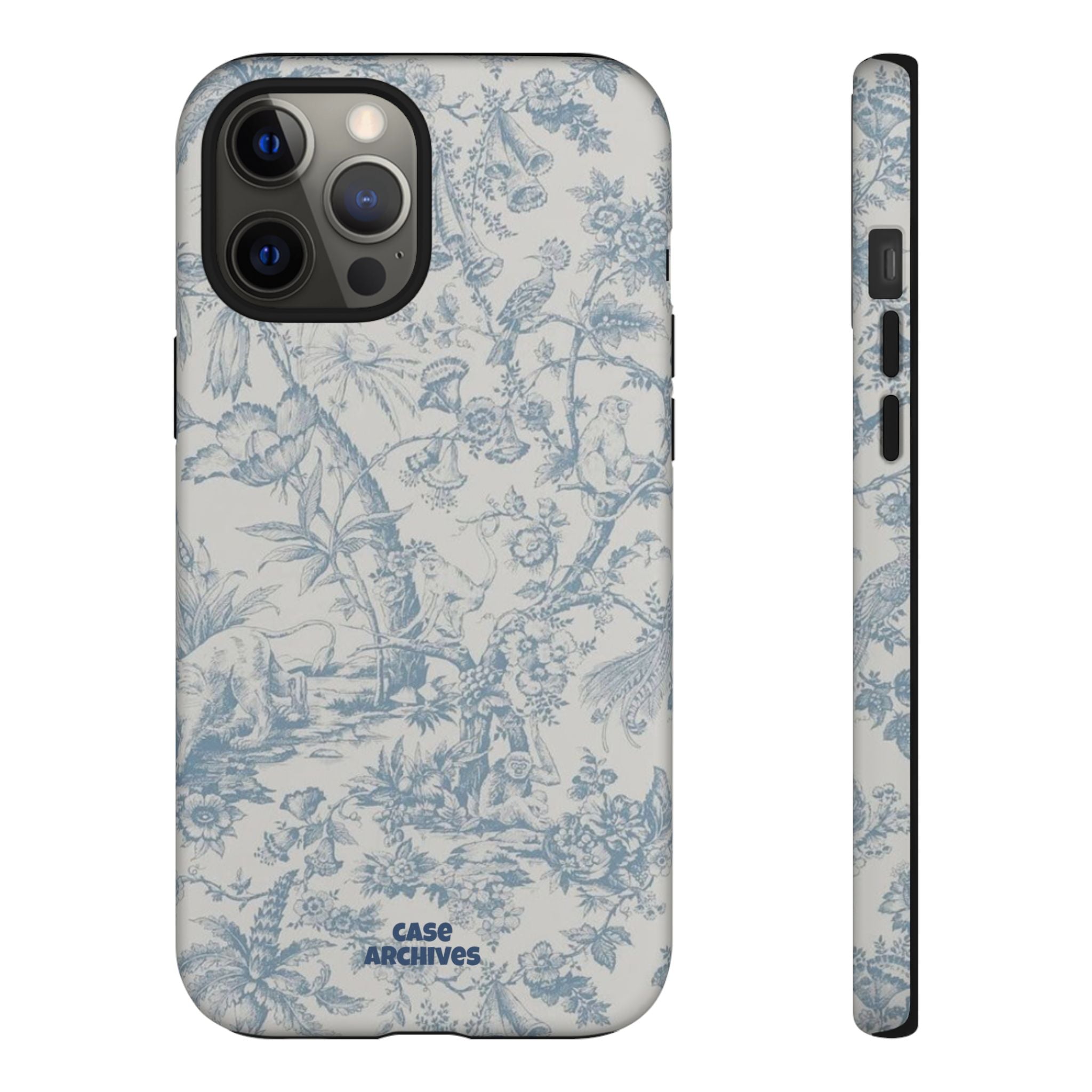 Toile Floral Tough Phone Case — Blue Vintage Botanical iPhone Protection
