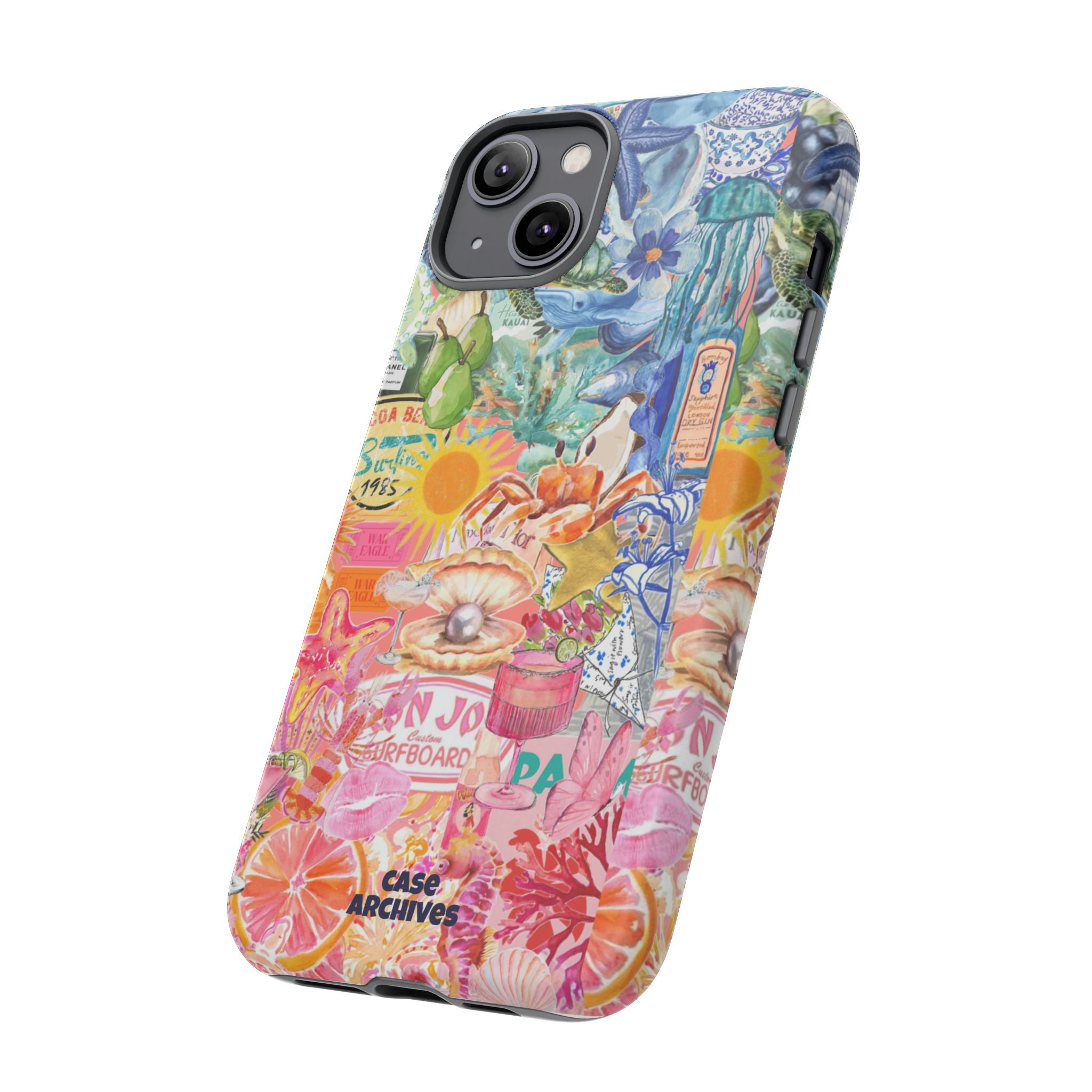 Colorful Collage Phone Case — Tropical Surf & Coastal Icons