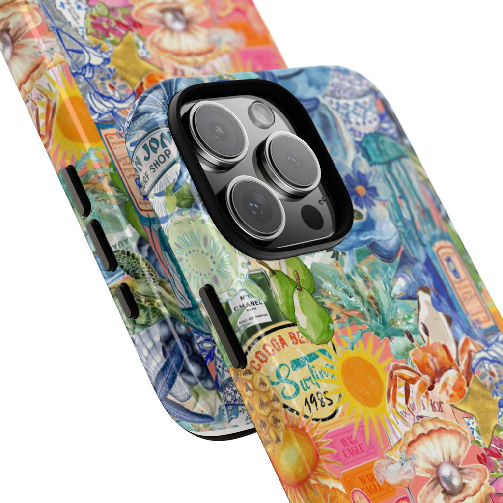 Colorful Collage Phone Case — Tropical Surf & Coastal Icons