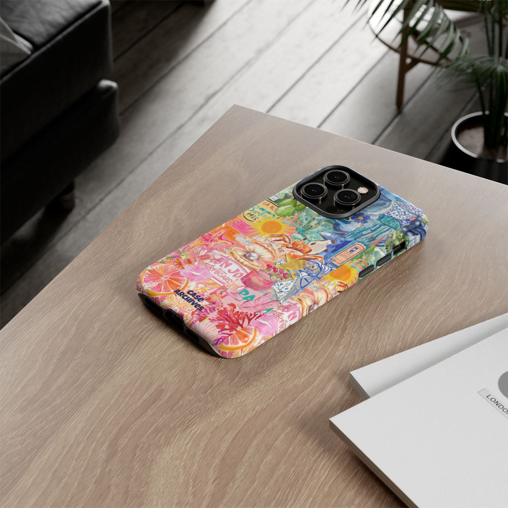 Colorful Collage Phone Case — Tropical Surf & Coastal Icons