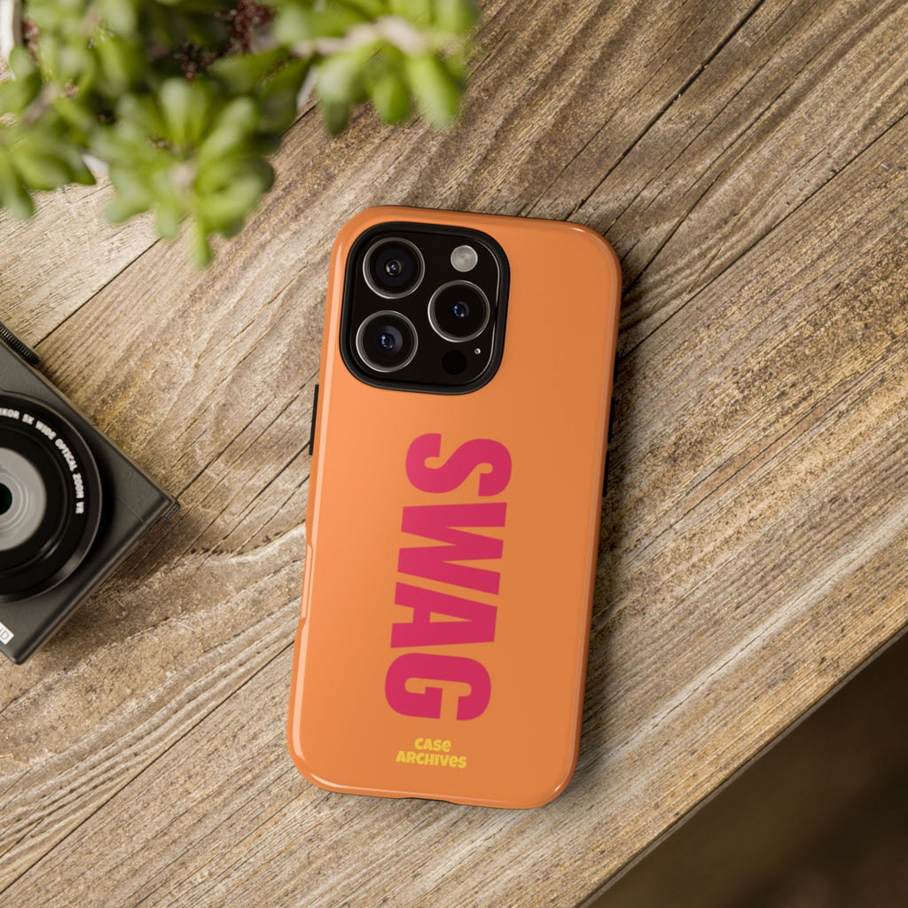 SWAG vertical text Tough Case | orange phone case, bold typography