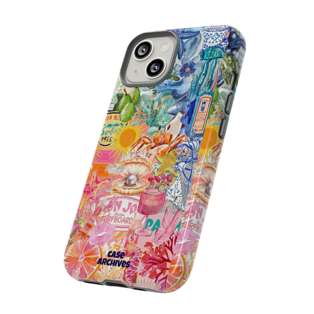 Colorful Collage Phone Case — Tropical Surf & Coastal Icons
