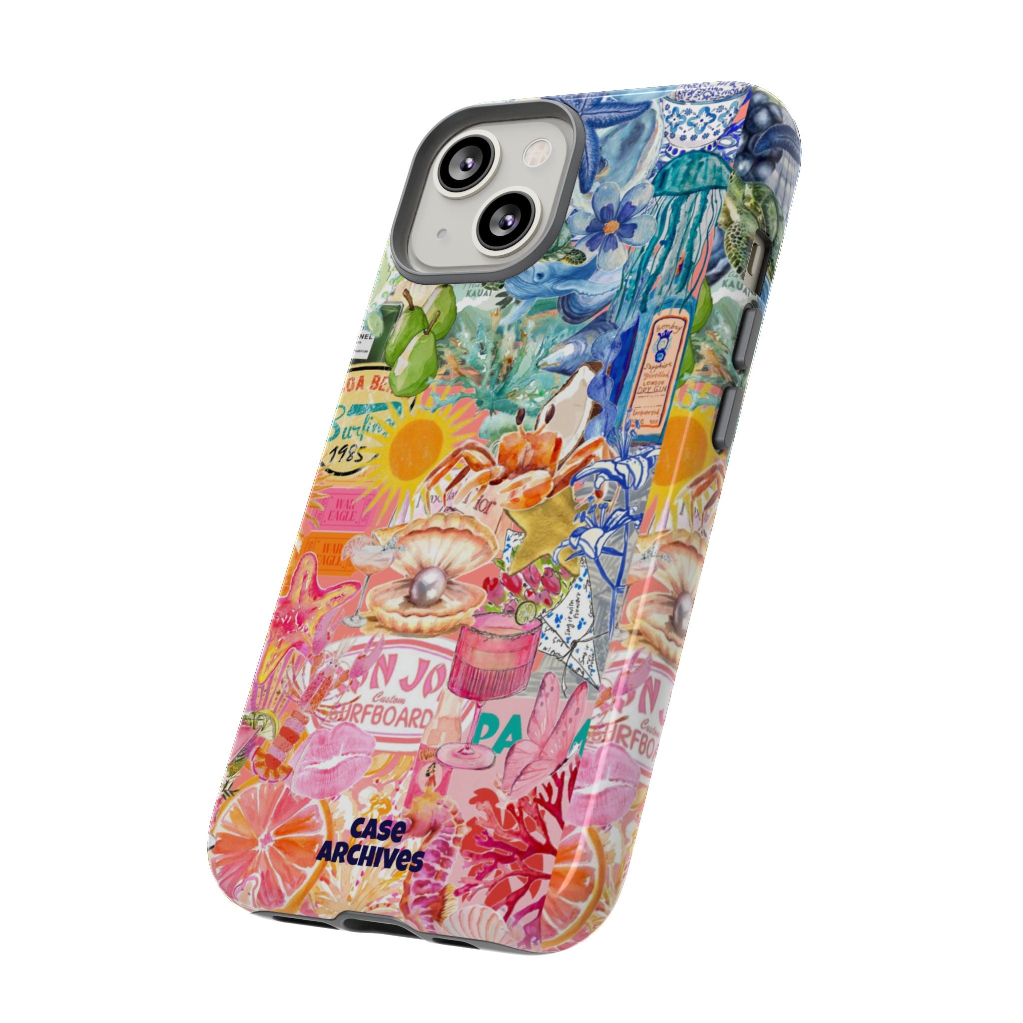 Colorful Collage Phone Case — Tropical Surf & Coastal Icons