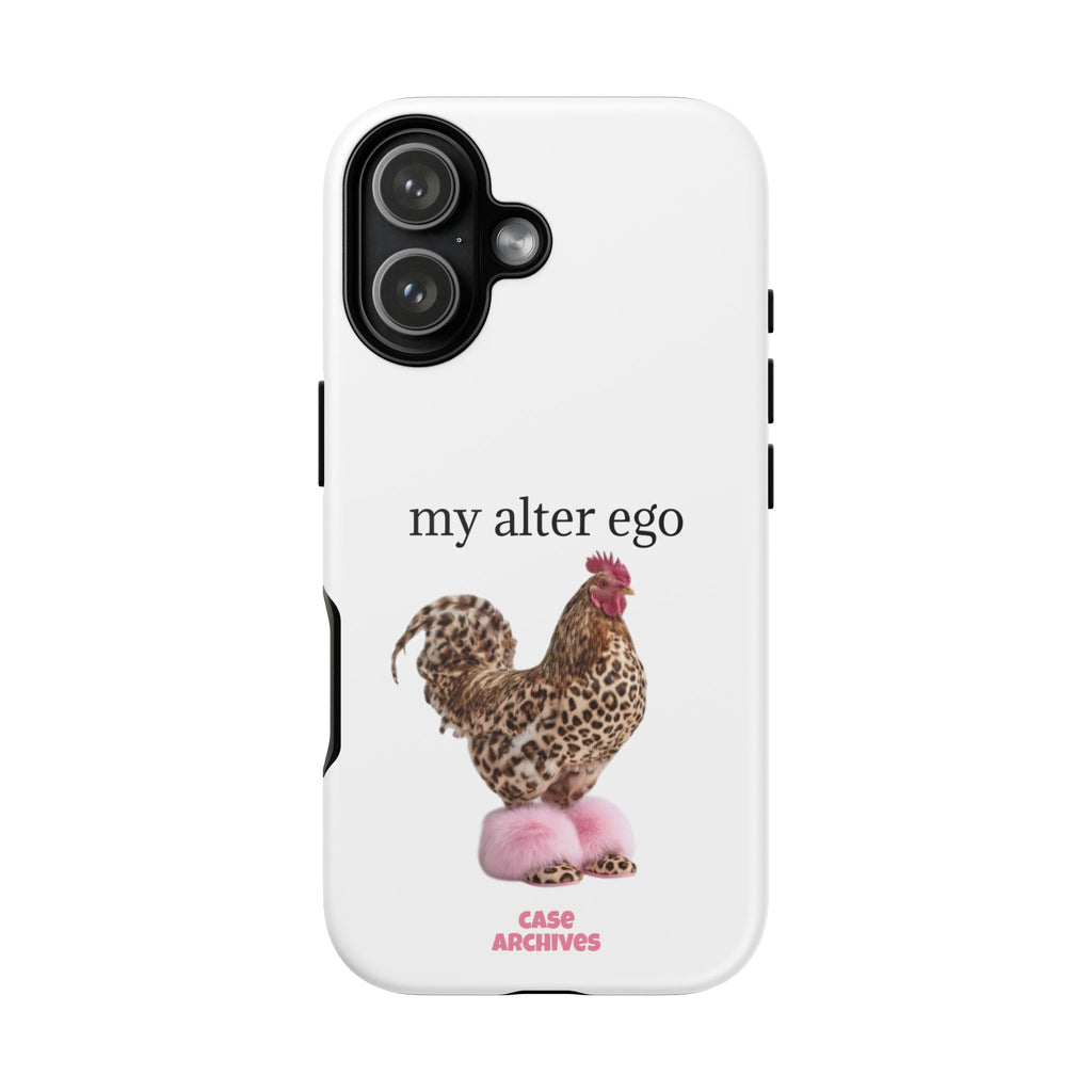 Chicken with style  'My Alter Ego' Tough Phone Case — Funny Leopard Print Rooster on Pink Slippers